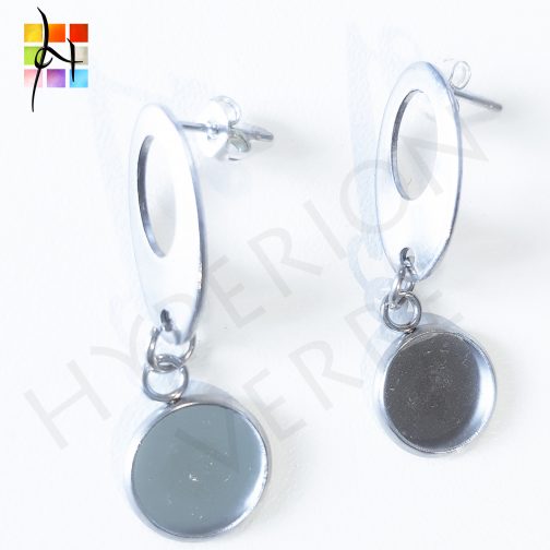 Boucle d’oreille ovale pour cabochon 10mm - Acier inox – Image 2