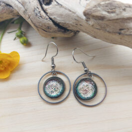 Boucles d’oreilles verre rose/vert