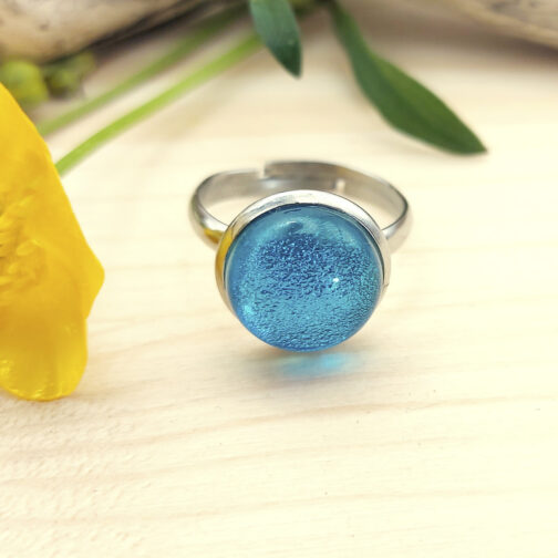 Bague verre bleu clair