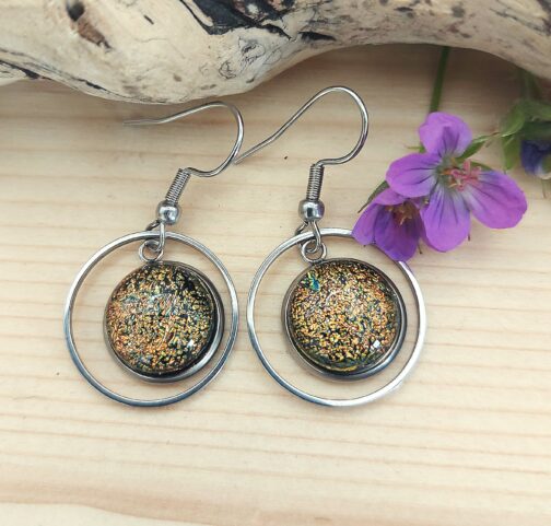 Boucles d'oreilles verre cuivré craquelé