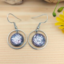 Boucles d’oreilles verre rose craquelé